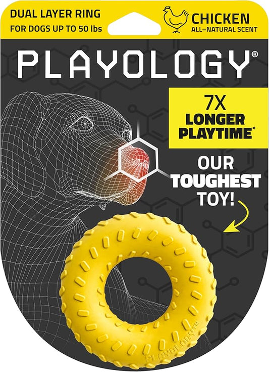 Playology Dog Toys | Dual Layer Ring Durable Chew Toy for Aggressive Chewers | Medium Chicken Scented Toy - Easy to Clean and Made from Non Toxic Materials