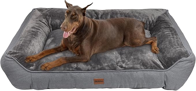 Orthopedic Dog Bed for Extra Large Dogs - Waterproof Memory Foam Dog Couch Bed with Sides, Pet Beds with Washable Cover & Non-Slip Bottom, Grey, 48x35 Inch