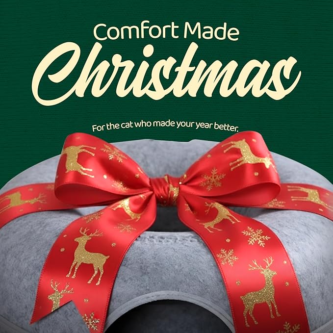 Cattasaurus Peekaboo Cat Cave Donut for Multiple & Large Cats up to 30-45 lbs, 3-in-1 Self Warming Cat Bed, Tunnel & Scratcher for Indoor Cats, Washable & Detachable Small Dog Bed (Light Gray, Large)