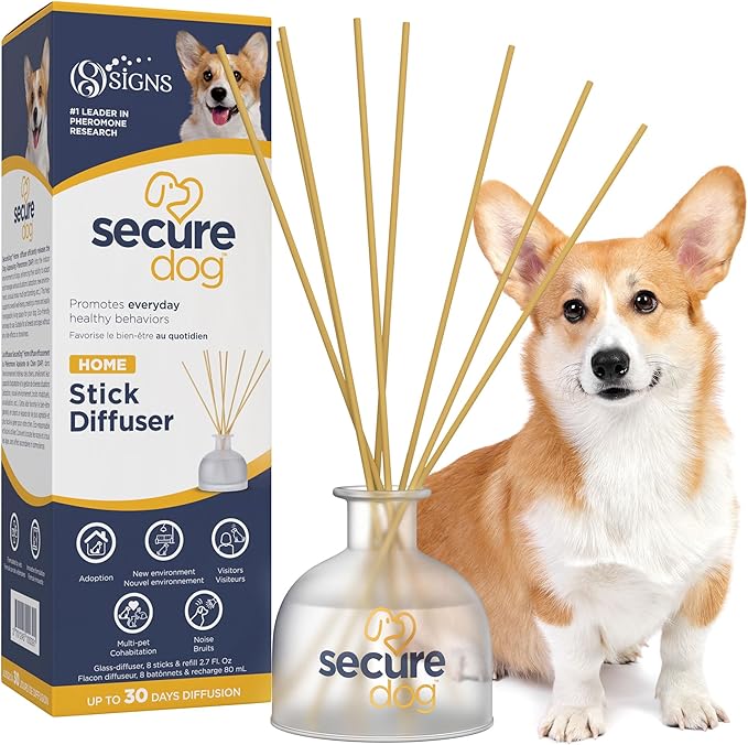 SecureDog Calming Diffuser for Supporting Calm and Well-Being to Help Relieve Any Feeling of Anxiety or Stress, Dog Pheromone Passive Stick Diffuser Home Starter Kit