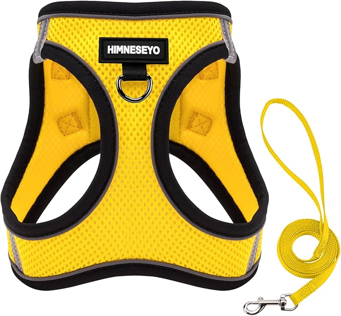 Dog Harness and Leash Set, Dog Harness for Dogs No Pull, No-Chock Step-in Reflective Breathable Lightweight Easy Walk Vest Harnesses with Safety Buckle for Small Medium Dogs, Cats (Yellow, M)