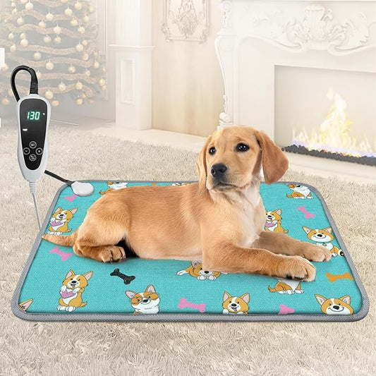 Cat Heating Pad,22x18 in Heated Cat Bed,Adjustable Thermostat+Constant On Function,with Metal Protective Tube Waterproof Puppy Heating Pad - Blue