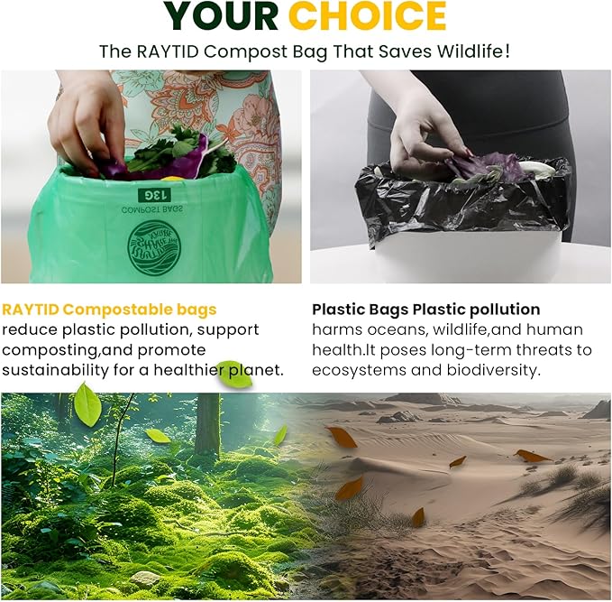 Trash bags 13+ gallon tall kitchen,100count,Extra Thick1.11 Mills,Compostable bags,Kitchen Compost Trash Bin Compatible,Certified by BPI and OK Compost