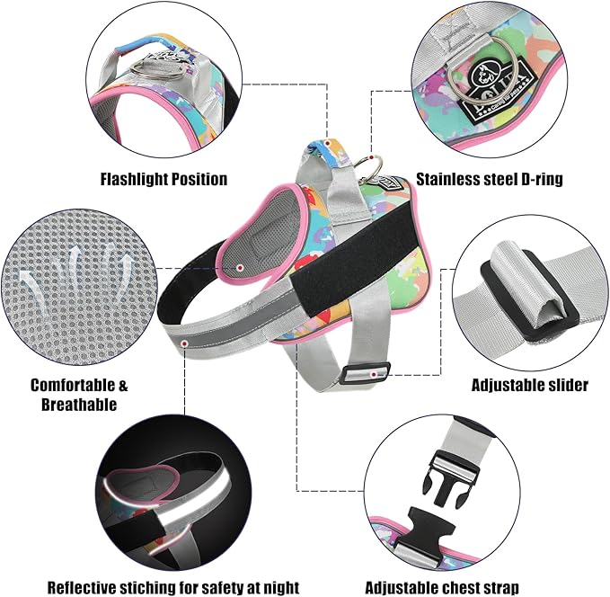 Bolux Dog Harness, No-Pull Reflective Dog Vest, Breathable Adjustable Pet Harness with Handle for Outdoor Walking - No More Pulling, Tugging or Choking (Medium (Pack of 1), OilPainting)