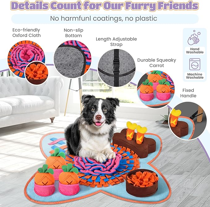 Snuffle Mat for Dogs 32''X20'' for Large Dogs with Dog Leash, Nosework Interactive Sniffing Mat for Cats Rabbits, Slow Feeding Mat for Foraging and Stress Relief (Red, 32"x20")