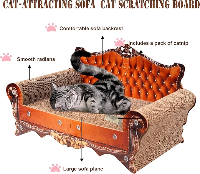 Sofa Shaped Scratching Couch,Thick Scratching Cardboard, Lounge Bed for Indoor Rest&Play, Sofa Scratcher Pad (21.2" L X 12.2 "W X 11.8" H)