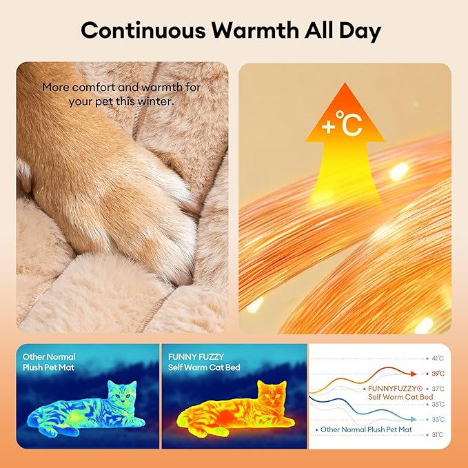FUNNY FUZZY Self Warming Cat Bed, Waterproof Corduroy Fleece Warm Self Heating Pad for Cats & Dogs, Non-Skid Thermal Pet Mat Indoor with Removable Washable Cover - ThermoPad, 31.5"×25", Khaki