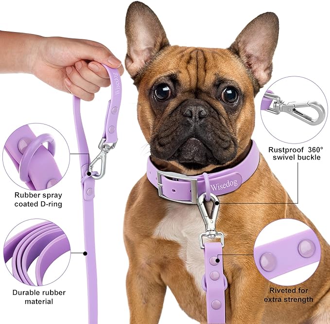 Wisedog Waterproof Dog Leash – 5ft/6ft Adjustable with 2 Metal Swivel Hooks, Easy to Clean Dog Leashes for Small, Medium, Large Breed Dogs (Lilac M)