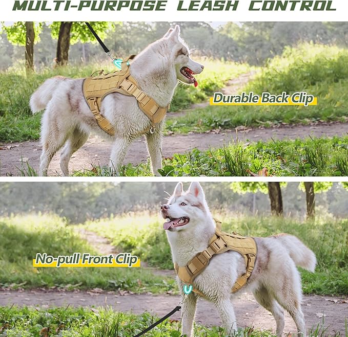 WINGOIN Tactical Dog Harness for Large Dogs, Heavy Duty No Pull Dog Harness with Handle, Adjustable Reflective Military K9 Big Pet Vest for Husky, Doberman, Walking, Training, Hunting, Khaki (XL)