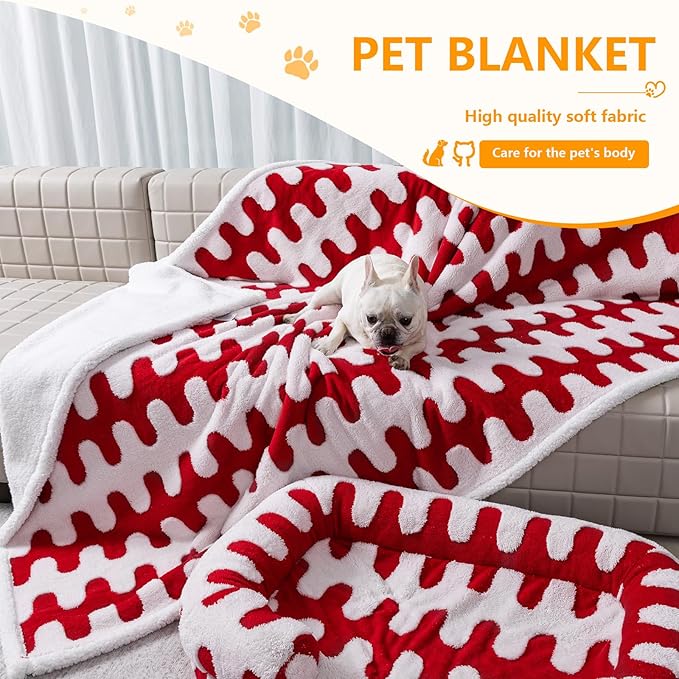 Waterproof Pet Blanket,Dog Bed Covers Couch Sofa Stylish Jacquard Pets Throw Blankets for Puppy Cats Washable Reversible Furniture Protection Covers (Red Wave,XL)