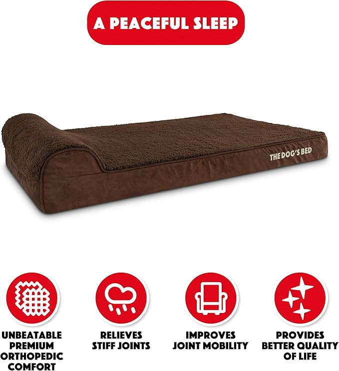 The Dog’s Bed Orthopedic Headrest Dog Bed XL Brown Plush, Memory Foam, Pain Relief for Arthritis, Hip & Elbow Dysplasia, Post Surgery, Lameness, Waterproof Washable Cover