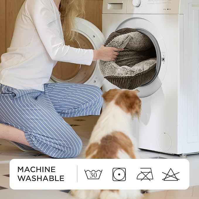 Bedsure Washable Dog Bed Small Dog＆Cat- Rectangle Fluffy Plush Kitten Puppy Bed, Comfy Corduroy Fleece and Nonskid Bottom,20x19x6inches,Suitable for Pet Up to 15lbs,Brown