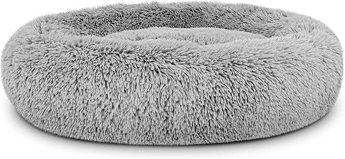 The Dog’s Bed Sound Sleep Donut Dog Bed, Medium Silver Grey Fur Calming Nest Bed, Veterinary Approved