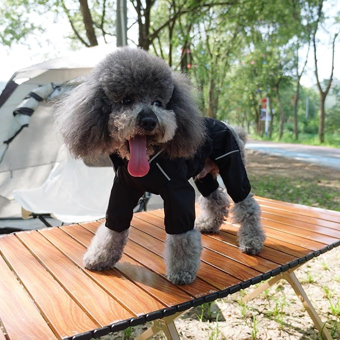 LOVELONGLONG Waterproof Dog Raincoat with Removable Hood – Outdoor Full Body Dog Jacket, Windproof Snowproof Shell Suit – All Season Pet Rain Gear Black XS