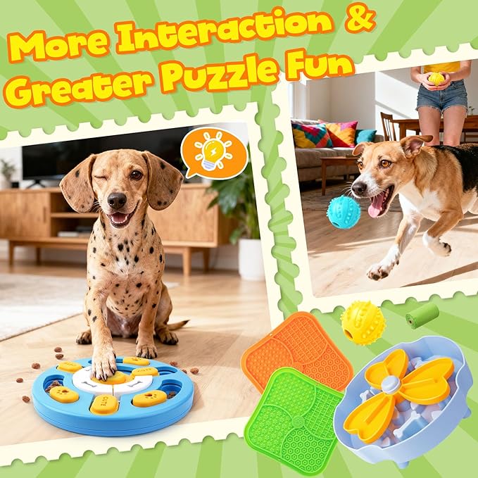 Curated Dog Puzzle Toys for Boredom and Mental Stimulation, 10-Pack Enrichment Toy Set with Slow Feeder Bowl, Lick Mat & Treat Ball to Keep Dogs Busy and Engaged