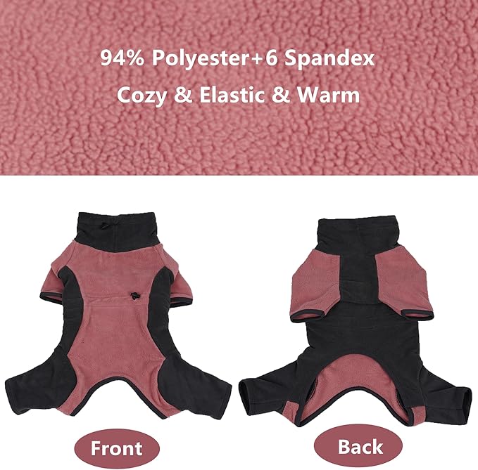 Winter Dog Coat, Warm Fleece Jacket, Windproof Pullover Bodysuit, Fullbody Dog Pajamas Onesie - Cold Weather Clothes (Large, Pink)
