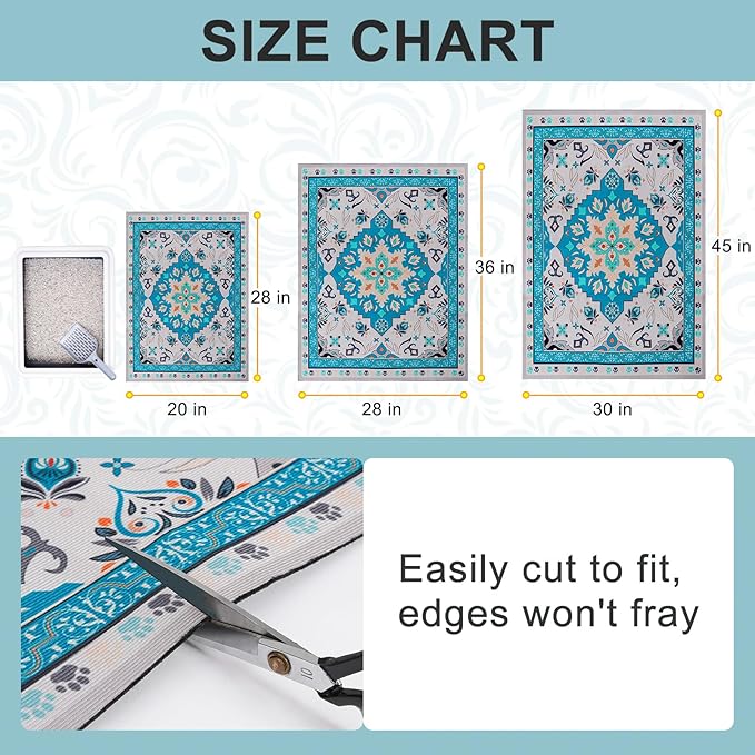 BEAUTYZOO Cat Litter Mat Litter Trapping Mat, 32"x 45" Large Litter Box Mat, Waterproof Kitty Litter Mat, Non-Slip Litter Rug Mats Pads for Floor Scatter Control, Soft on Paws & Easy to Clean, Blue