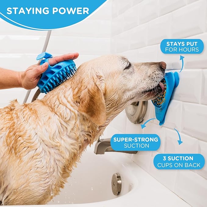 Aquapaw Dog Licking Mat - Suction Slow Feeder & Feeding Mat - Bath Toy Dispenser for Dog Bath Toys & Grooming Treats - Grooming Lick Pad for Peanut Butter Treat & Shower Snack Holder - Blue