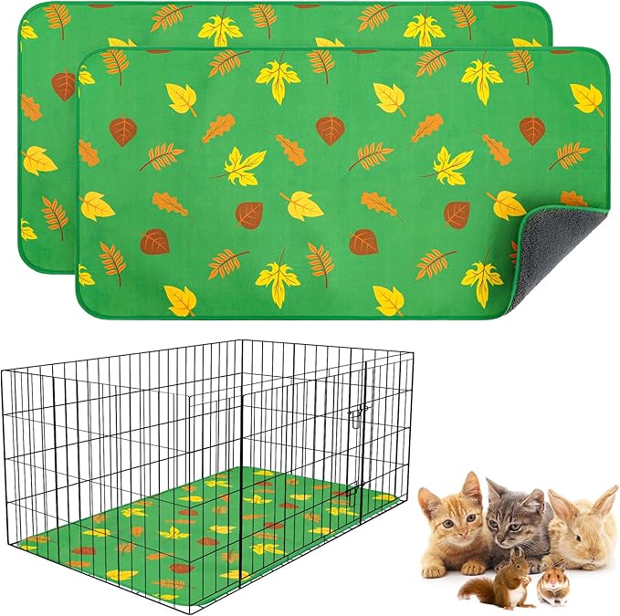 BEAUTYZOO 2 Pack Guinea Pig Bedding Washable, Reversible Guinea Pig Fleece Cage Liners, Waterproof Reusable & Anti Slip Guinea Pig Pee Pad, Super Absorbent Mat for Rabbit Bunny Hamster Rat- 16"x24"