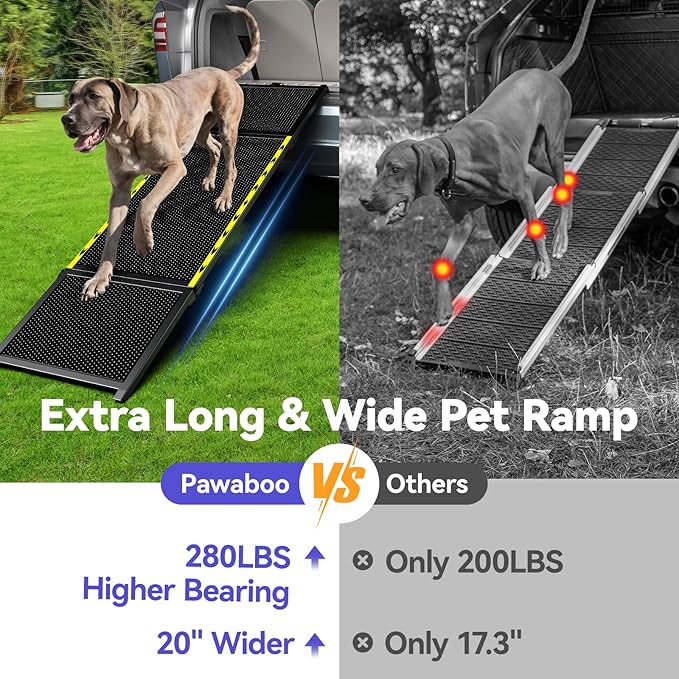 74'' L & 20'' W Longest Dog Ramp for Car - Extra Wide Portable Pet Dog Ramps for Large Dogs, Dogs Cars Ramp for Car SUV/Truck/RV/Bed, Lightweight Ramps with Non-Slip Mesh Up to 280LBS, Black