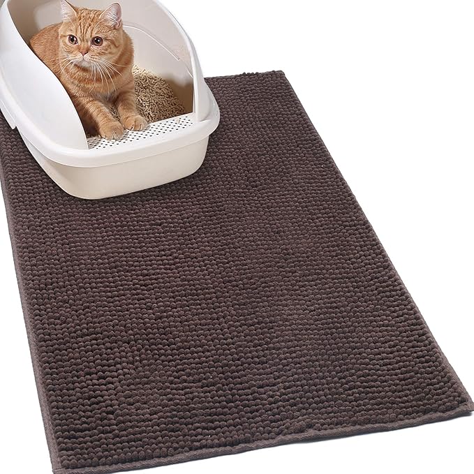 VIVAGLORY Cat Litter Mat Softgrip Litter Trapping Mat, Muddy Litterbox Rug for Indoor & Floor, Machine Washable Easy Clean Soft Microfiber for Cat, 31"× 20", Brown