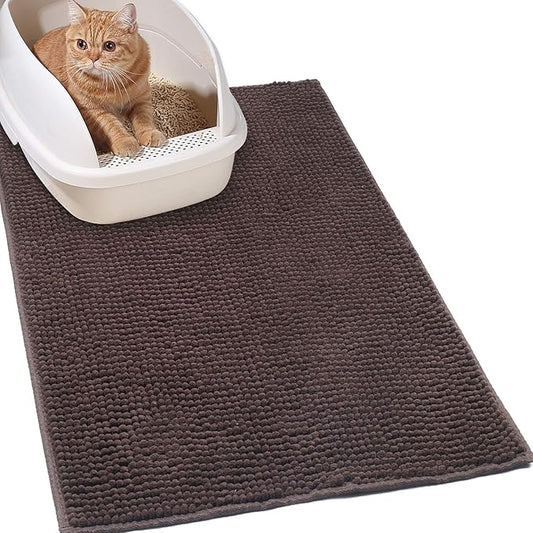 VIVAGLORY Cat Litter Mat Softgrip Litter Trapping Mat, Muddy Litterbox Rug for Indoor & Floor, Machine Washable Easy Clean Soft Microfiber for Cat, 35"× 25", Brown