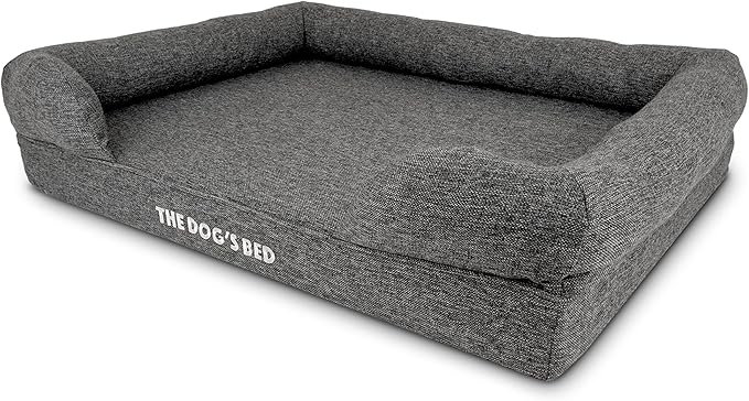 The Dog’s Bed, Large Grey Linen, Memory Foam, Pain Relief: Arthritis, Hip & Elbow Dysplasia, Post Surgery, Lameness, Supportive, Calming, Waterproof Washable Cover, Veterinary Approved
