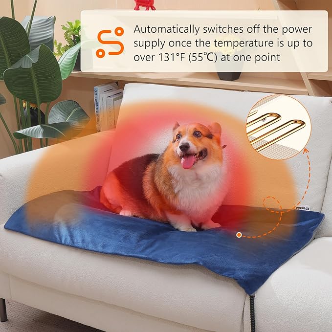 Pecute Pet Heating Pad, 6 Adjustable Temperature with Timer, Dog Heating Pads with Dual-Resistant Cable, Waterproof Layer, Cat Heated Pad, Electric Indoor Heated Pads for Dogs Cats