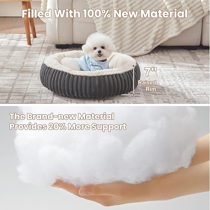 23 inches Donut Dog Bed for Small Dogs - Calming Round Puppy Bed with Removable Cover, Washable Milk Plush Faux Fur Pet Bed for Cats, Fits Pets up to 15 lbs(Dark Grey,Small)