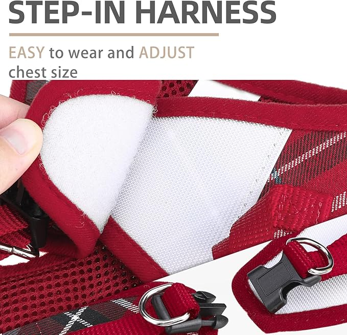 PUPTECK Adjustable Dog Harness Collar and Leash Set Step in No Pull Pet Harness for Small Medium Dogs Puppy and Cats Outdoor Walking Running, Soft Mesh Padded Reflective Vest Harnesses, Red XS
