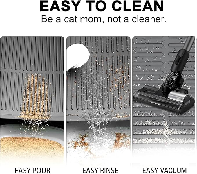 PetNova Extra Large Litter Mat: XL 39"x29" Silicone Waterproof Groove Design Litter Trapping Mat Easy to Clean for Multiple-Cats - Jumbo Non-Slip Cat Box Rug for Floor (Grey)