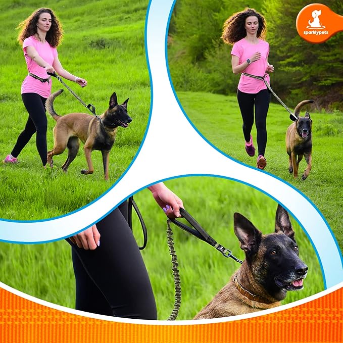 SparklyPets - Hands Free Dog Leash with Reflective Stitches - Waist Leash for Medium & Large Dogs Walking, Hiking, Training, Jogging, Canicross, Running