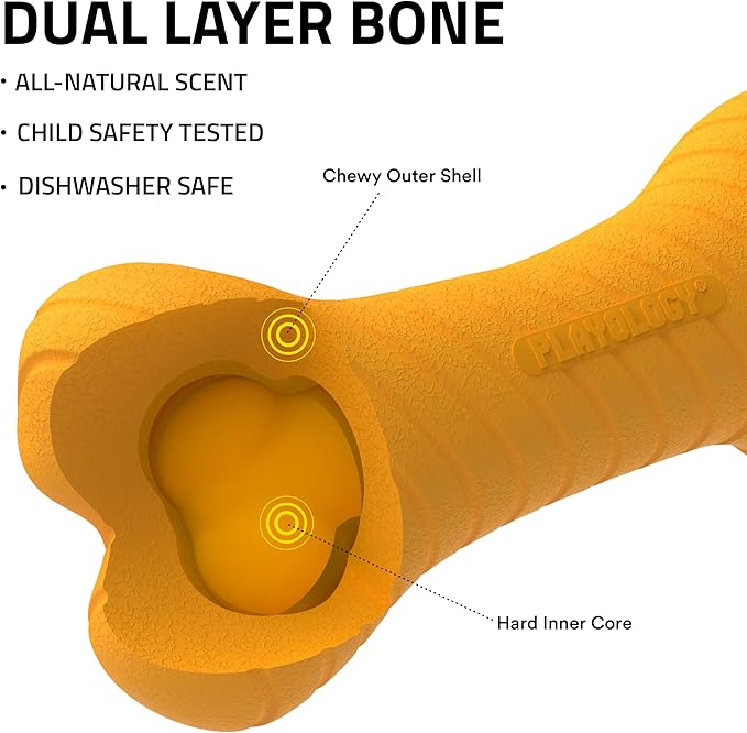 Playology Dog Toys | Dual Layer Bone Durable Chew Toy Bone for Dogs | Jumbo Cheddar Cheese Scented Toy - Easy to Clean and Made from Non Toxic Materials