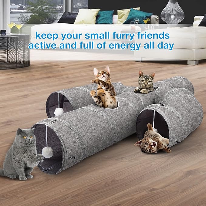 Ownpets Cat Tunnel Sturdy Oxford Fabric Cat Tunnel Toy, Cactus Shape Collapsible Cat Tunnels for Indoor Cats,Interactive Peek Hole Pet Tunnel Tube with Cat Wand Toy