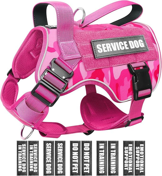 WINSEE Tactical Dog Harness for Medium Dog, Heavy Duty Service Working MOLLE Vest with 10 Pet Patches, 2X Metal Buckle Vest for Training Hunting Walking