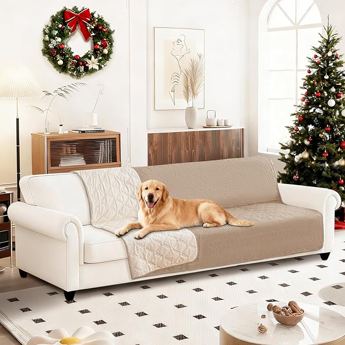 Waterproof Couch Covers for Pets, Waterproof Dog Bed Cover, Anti-Slip Soft Dog Blankets, Couch Cover for Dogs Washable, Pet Blanket for Puppy Large Dogs Cat (82x102 Inch, Khaki)