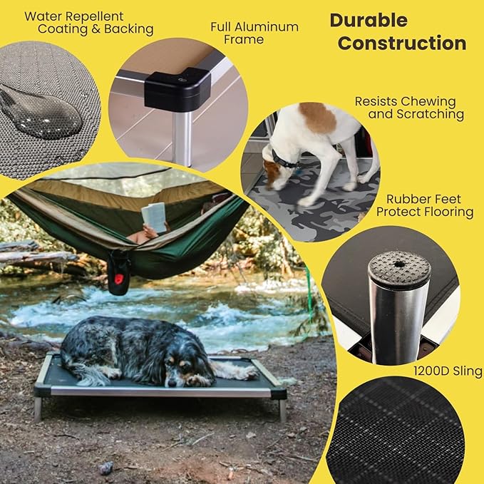 K9 Ballistics Chew Proof Elevated Outdoor Cooling Cot Bed for X Large Dogs - Virtually Indestructible, Preassembled, Withstands Aggressive Chewers - XL, Obsidian Black Ripstop