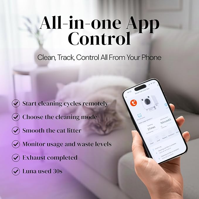 Automatic Litter Box 75L Extra Large Capacity for Multiple Cats - Self-Cleaning Litter Box with Camera, Intelligent Exhaust System, Safety Sensors and App Control for Your Smart Home