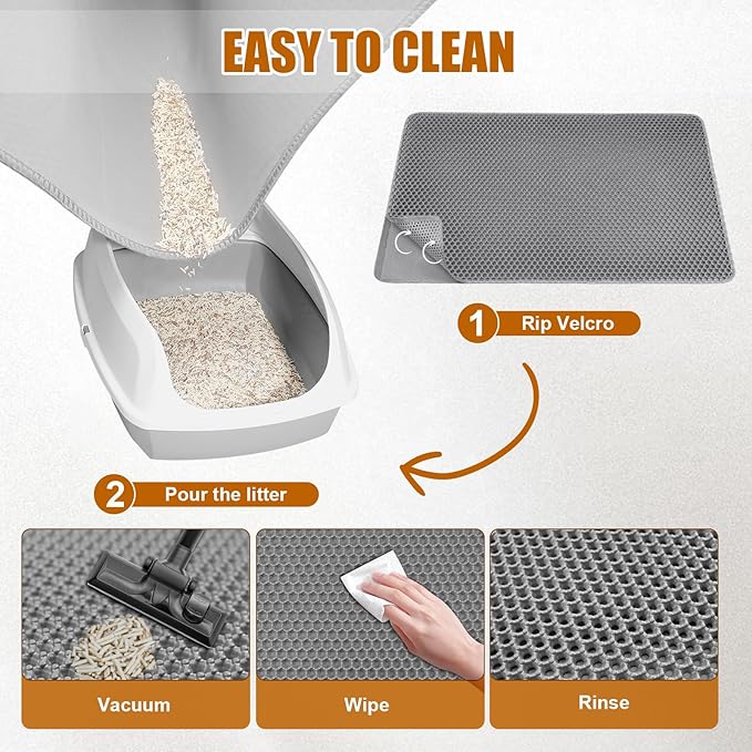 XL Cat Litter Mat - 45"x32" Extra Large, Honeycomb Double Layer Traps Litter, Washable & Urine Proof, Non-Toxic EVA for Multi-Cat Homes (Grey)