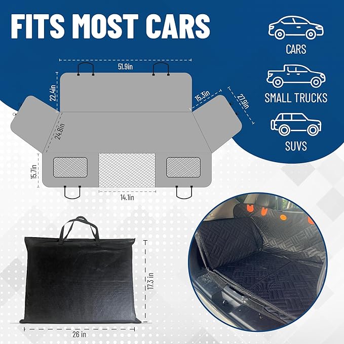 Dog Backseat Extender with Hard Bottom – Waterproof Pet Travel Platform - Nonslip Rear Seat Cover - Car Hammock Bed for Cars SUVs & Small Trucks