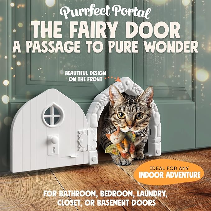 Fairy® Door Interior Pet Door - Large Cat Door for Cats Up to 20 lbs, Durable & Versatile Indoor Kitty Door for Solid or Hollow Core, Stylish Cat Hole, Comfortable, Easy Install, with Tight Lock