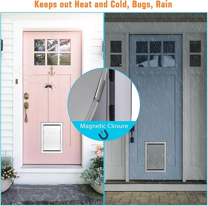 Ownpets Aluminum Extra Large Dog Door, Pet Door with Magnetic Flap and Lockable Sliding Panel, Heavy Duty Doggy Door for Dogs Up to 200lbs(Silver)