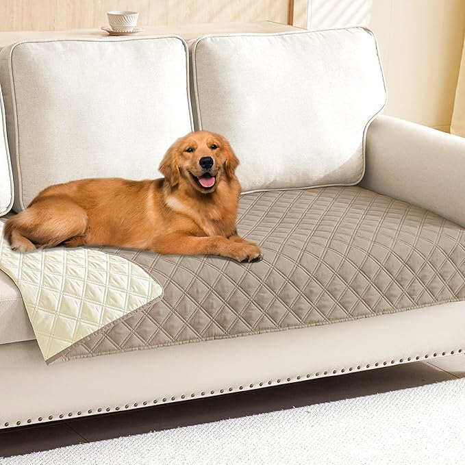 Smiry Waterproof Dog Bed Cover Pet Blanket, Soft Washable Dog Blanket for Furniture Bed Couch Sofa Reversible, Checkered (30"x70", Taupe/Beige)