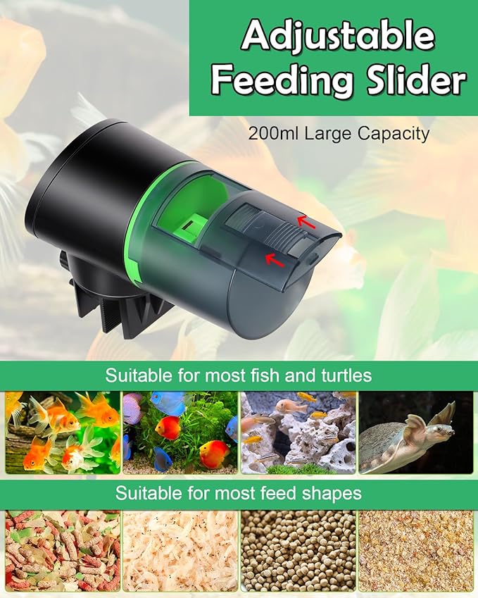 Automatic Fish Feeder for Aquariums - Rechargeable Auto Fish Food Dispenser Timer Feeder with USB Charger Cable，LCD Screen, Customized Schedule