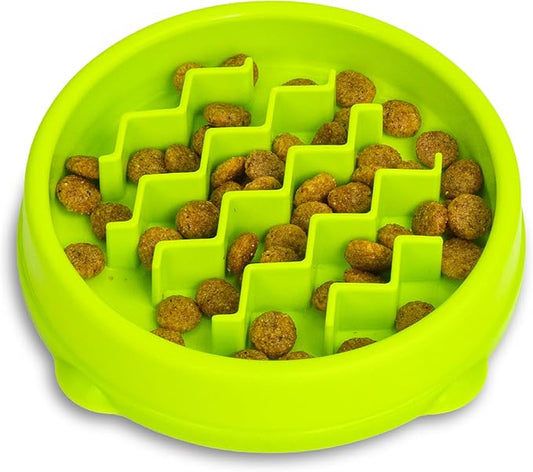 Catstages Kitty Slow Feeder Bowl for Cats & Small Dogs, Puzzle Dish for Fast Eaters, for Wet or Dry Food, Helps Slow Eating & Aid Digestion, Non-Slip, Made Without BPA, 3/4 Cup, 5-Inch, Green
