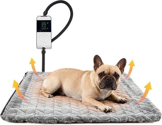 PatiencET Heated Cat Pad 18"x18" – Cat Heating Pad with 6-Temp & 5-Timer, Chew-Proof Steel Cord, Washable Warming Mat for Kittens, Small Dogs, Crate & Sofa