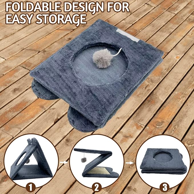 Fhiny Triangle Cat Scratching Post, Natural Sisal Cat Standing Scratch Board with Hanging Plush Ball Toy Pet Cave Nest Indoor Cats Pads Activity Center for Keeping Away from Furniture