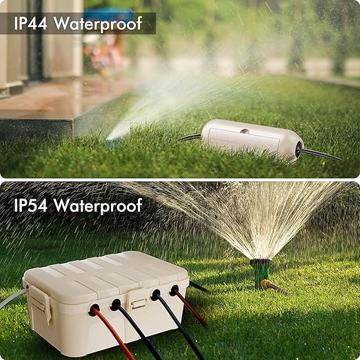 RESTMO 5-Piece Outdoor Waterproof Electrical Box Set – 12.5" x 8.5" x 5" Large & 7.1" x 2.3" x 2.3" Small, Weatherproof Boxes for Power Strip, Outlet, Plug, Socket, Timer, Holiday Light, Almond