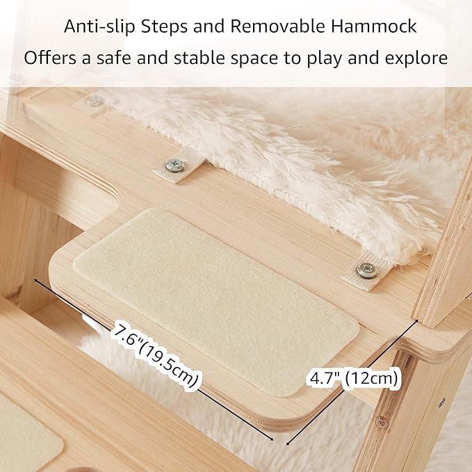 unipaws Pyramid Cat Tree, 5-Level Wooden Cat Ladder, Sturdy Tall Cat Climbing Tower with Cozy Hammock for Kittens and Indoor Cats