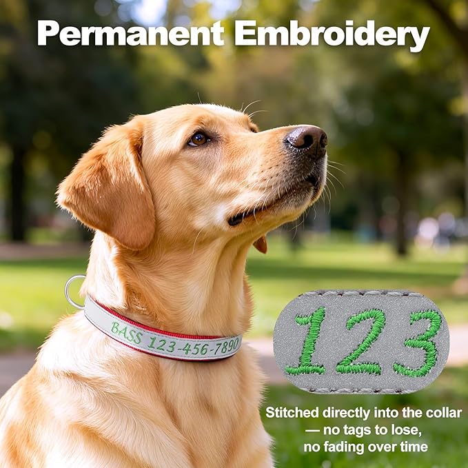 Personalized Dog Collar with Embroidered Name & Phone Number – Custom Adjustable Nylon Collar for Small Medium Large Dogs – Reflective Pet Collar with Quick Release Buckle